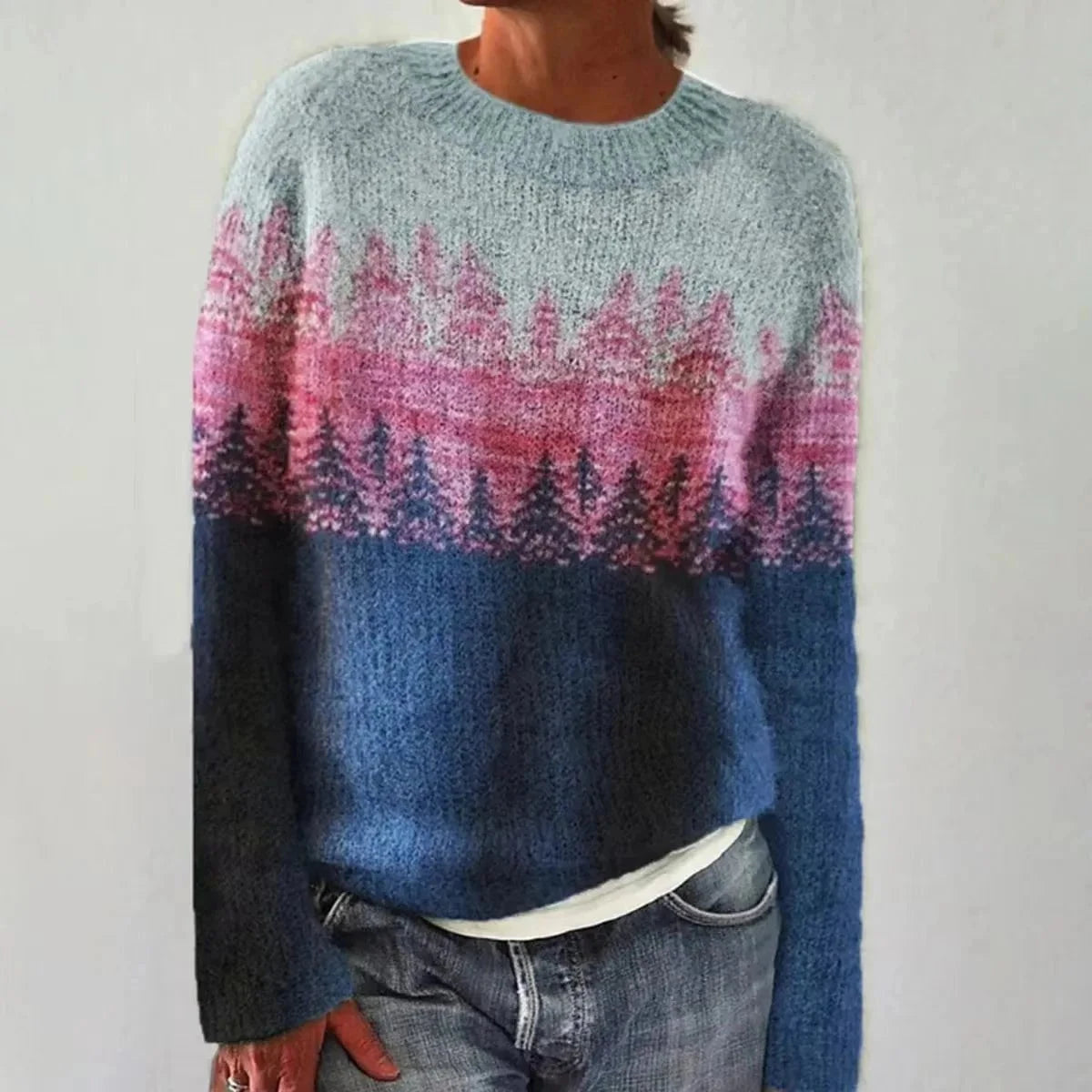 Lavinque Sweater Bleu / Rose / S Pull Rayé en Maille | Doux et Coloré | Coupe Décontractée