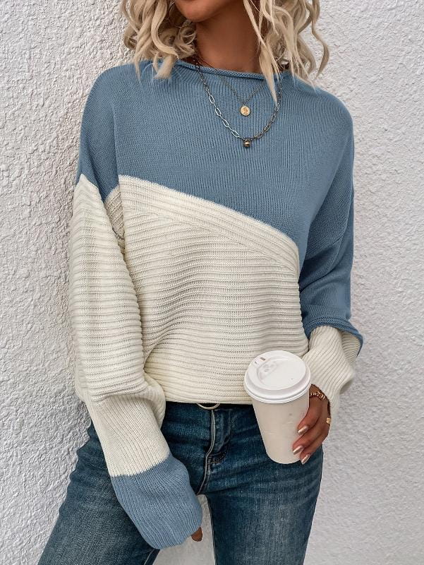Lavinque Sweater Bleu / S Pull bicolore en maille texturée | Pull | Chaleur et style moderne