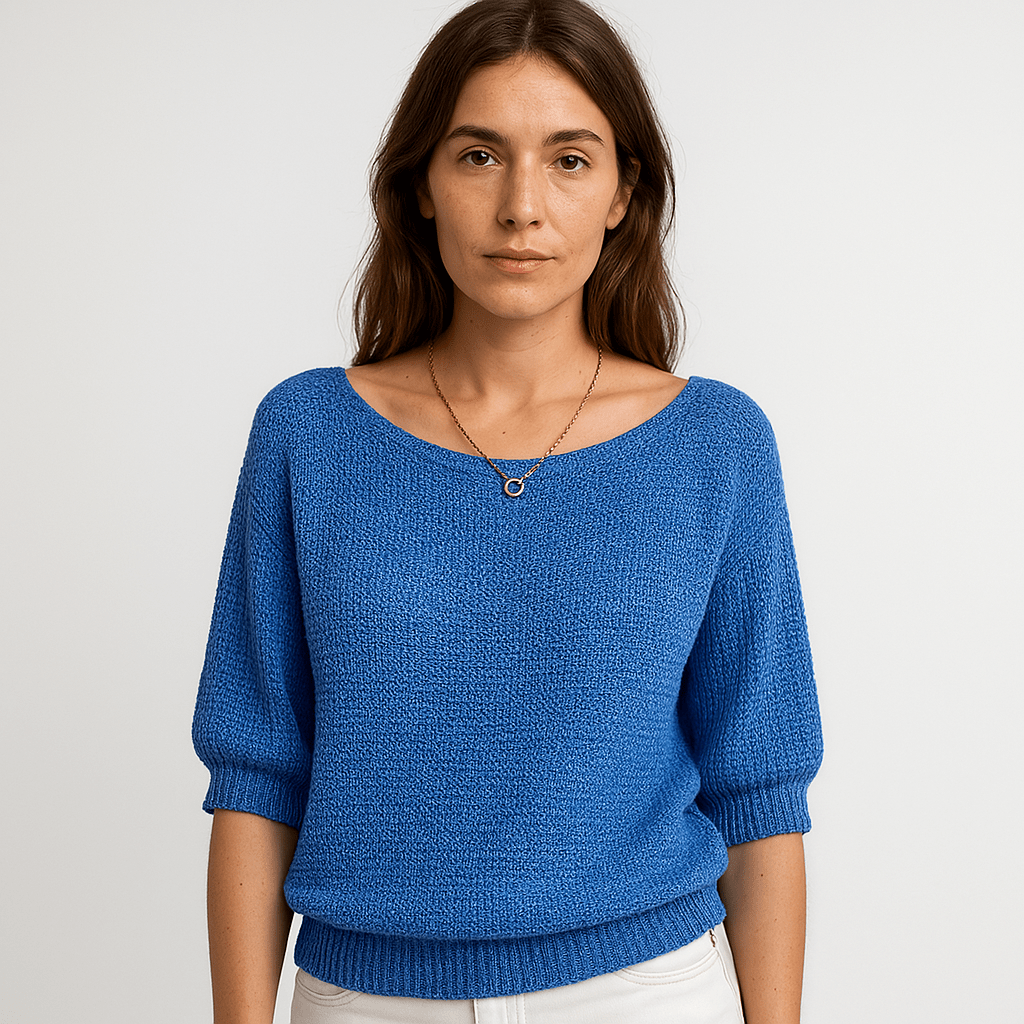 Lavinque Sweater Bleu / S Pull Bleu Col Bateau | Manches 3/4 | Léger et Féminin