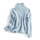 Lavinque Sweater Bleu / S Pull Col Roulé | Bleu Ciel | Maille Torsadée et Chaleur Hivernale