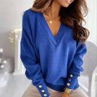 Lavinque Sweater Bleu / S Pull Col V Femme | Élégance et Confort | Détails Boutonnés