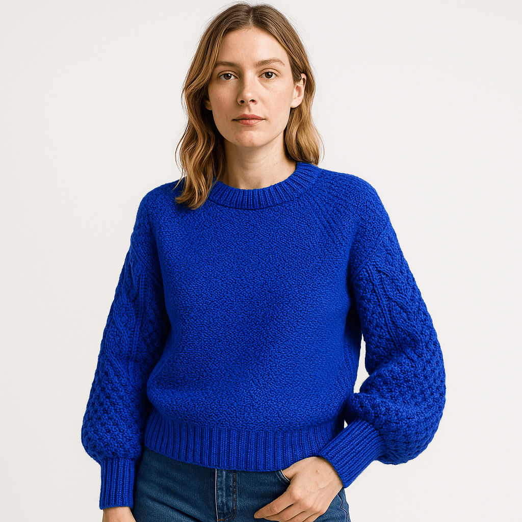 Lavinque Sweater Bleu / S Pull Crème Texturé | Maille Ajourée | Doux et Élégant
