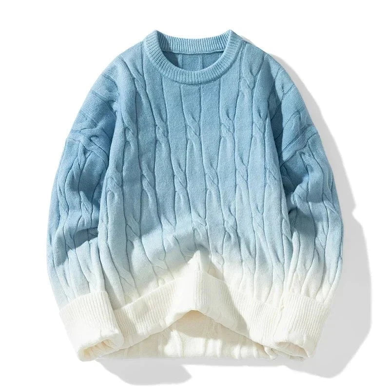 Lavinque Sweater Bleu / S Pull Dégradé Câble | Bleu Ciel & Blanc | Doux et Moderne