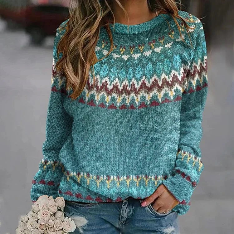 Lavinque Sweater Bleu / S Pull en maille motif nordique | Pull | Chaleur et charme hivernal