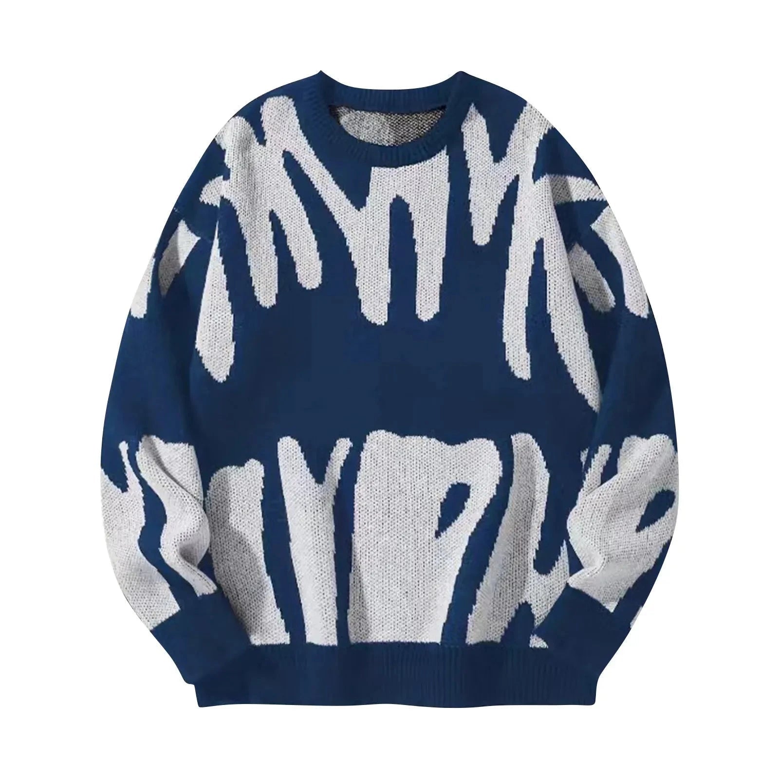 Lavinque Sweater Bleu / S Pull Graphique Oversize | Noir & Gris Clair | Audacieux et Confortable