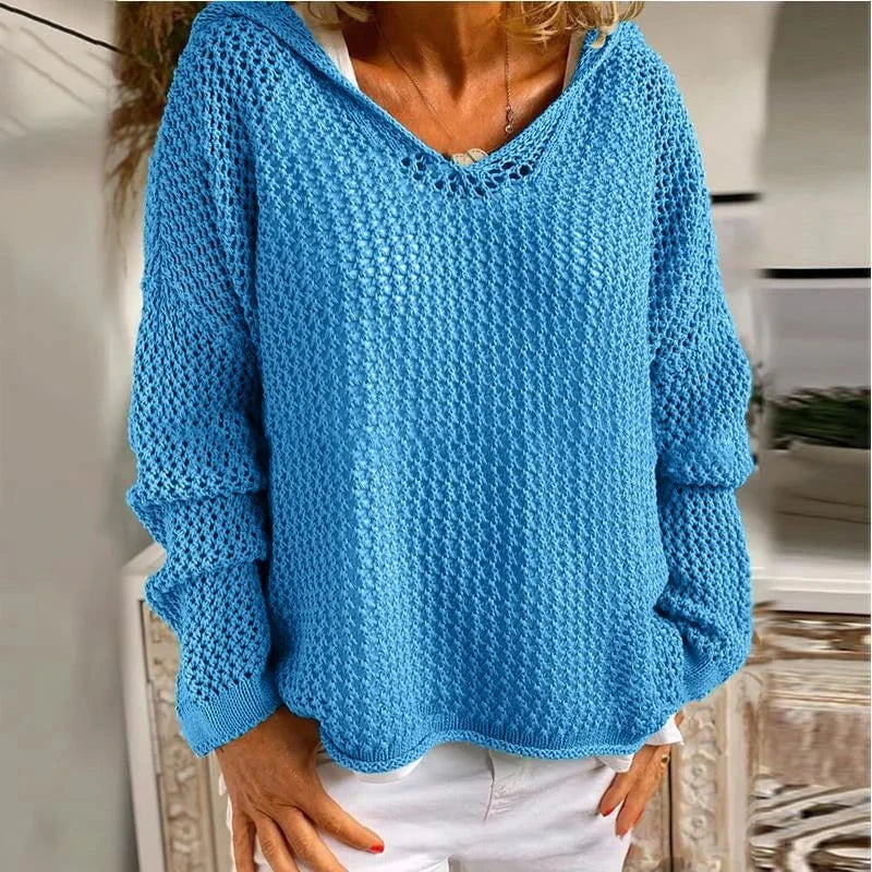 Lavinque Sweater Bleu / S Pull Maille Ajourée  | Léger et Tendance