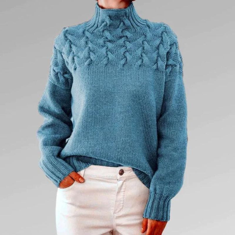 Lavinque Sweater Bleu / S Pull Maille Hiver | Col Montant | Chaleur & Élégance