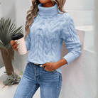 Lavinque Sweater Bleu / S Pull Maille Torsadée | Col Roulé | Doux et Chaleureux
