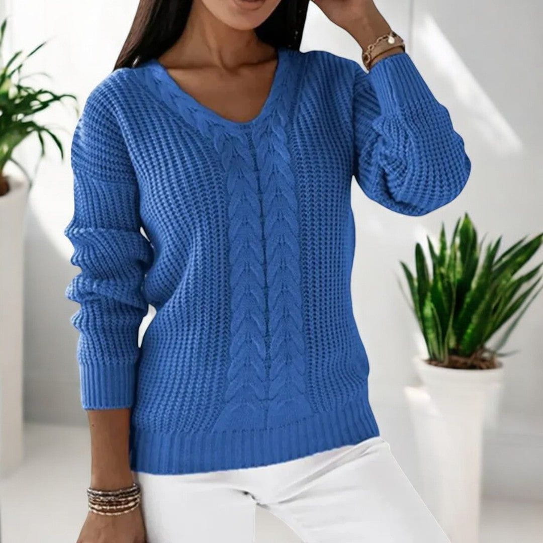 Lavinque Sweater Bleu / S Pull Maille Torsadée | Col V | Élégance et Confort