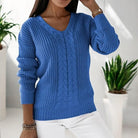 Lavinque Sweater Bleu / S Pull Maille Torsadée | Col V | Élégance et Confort