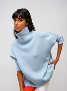 Lavinque Sweater Bleu / S Pull Oversize Col Montant | Bleu Poudré | Douillet et Moderne