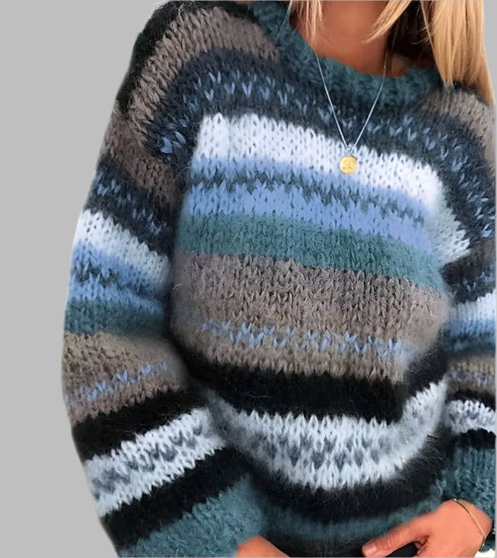 Lavinque Sweater Bleu / S Pull Tricoté Femme | Doux et Chaleureux | Motif Rayé Bohème