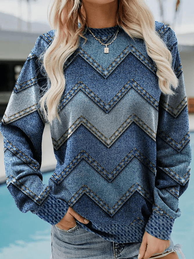 Lavinque Sweater Bleu / S Sweatshirt à Motif Denim Chevron | Style Original & Décontracté | Confort Ultra-Doux