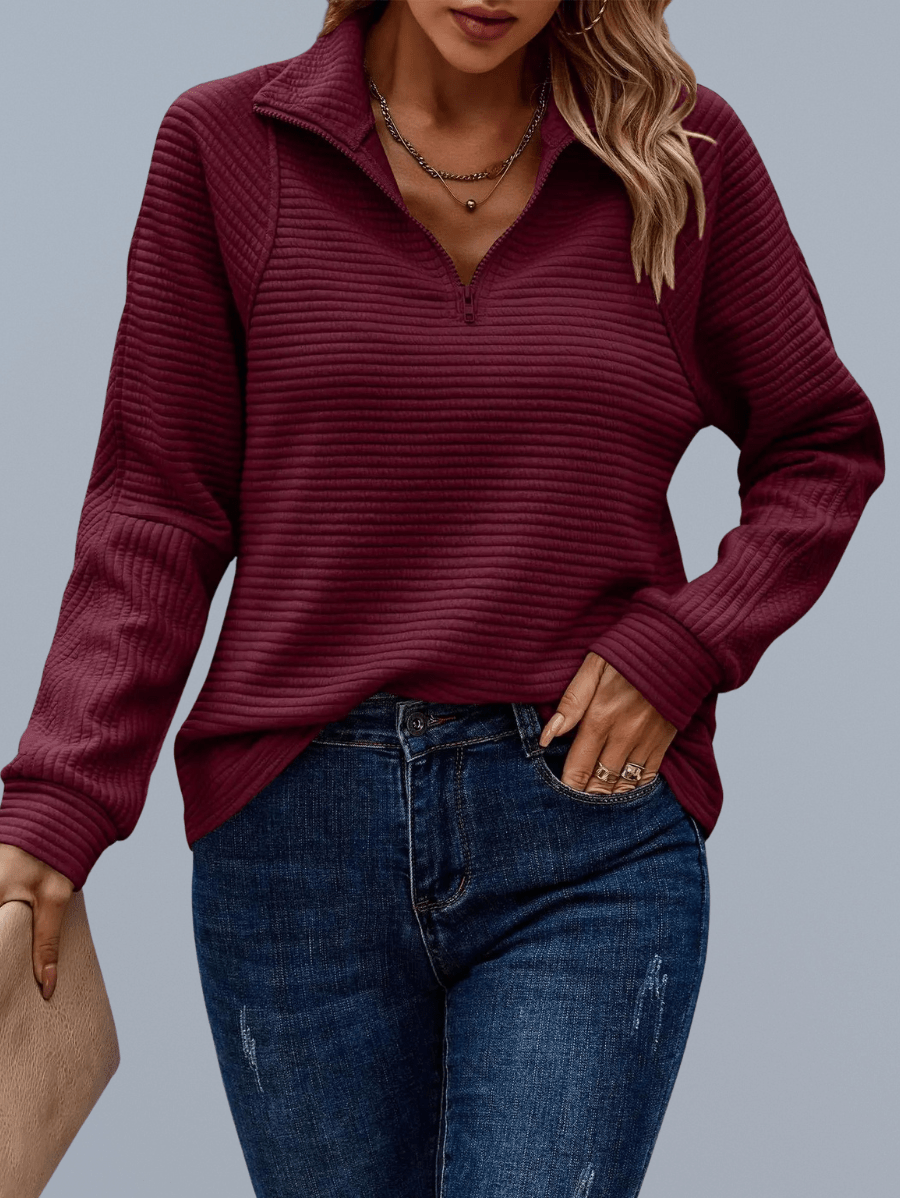 Lavinque Sweater Borgougne / S Pull Zippé Rose Poudré | Décontracté | Doux et Stylé