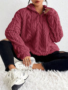 Lavinque Sweater Bourgogne / S Pull Torsadé Écru | Demi-Zip & Col Montant | Chaud & Tendance