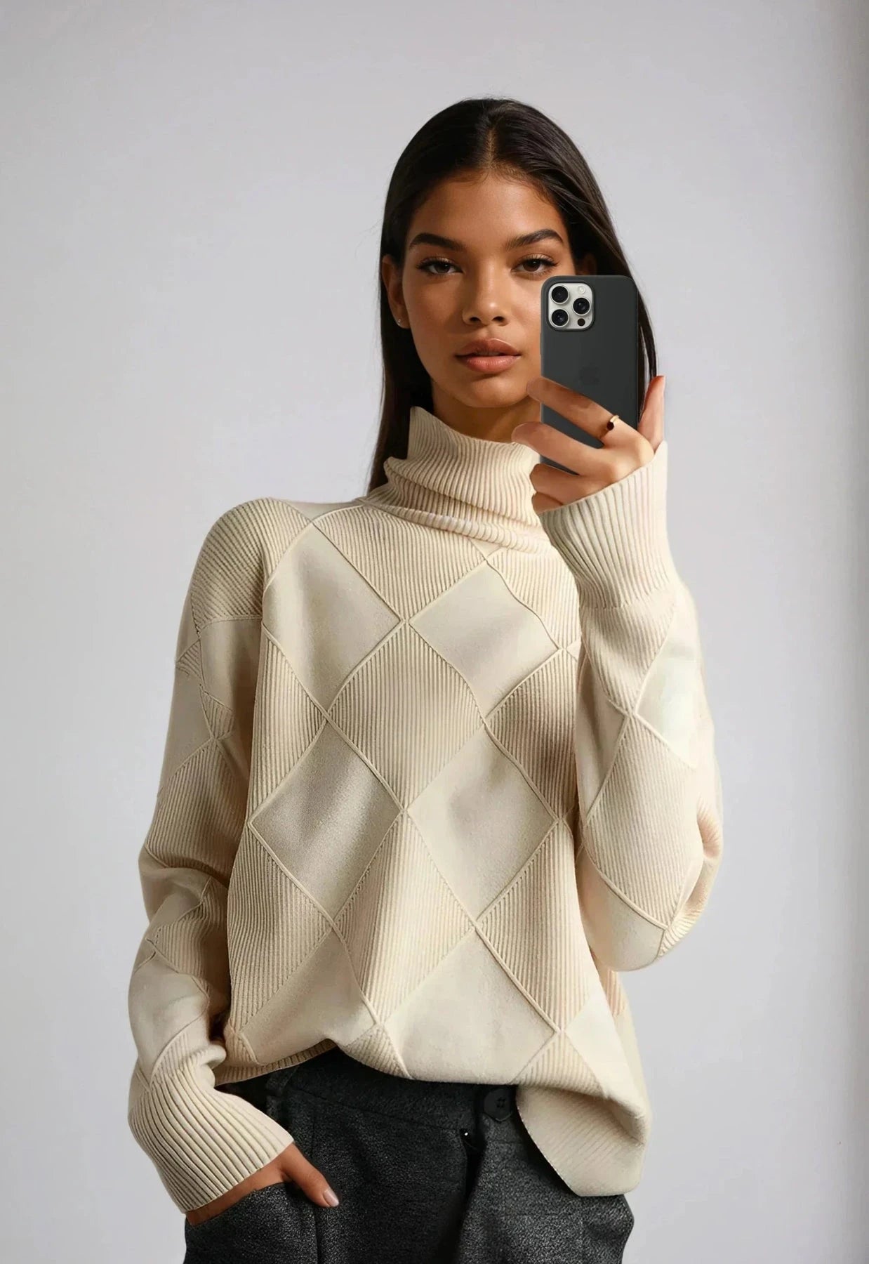 Lavinque Sweater Braise de Coucher de Soleil / S Pull Col Roulé | Beige | Doux et Élégant