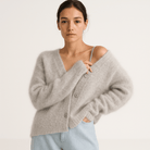 Lavinque Sweater Cardigan Duveteux Brun | Décolleté en V | Élégance Décontractée
