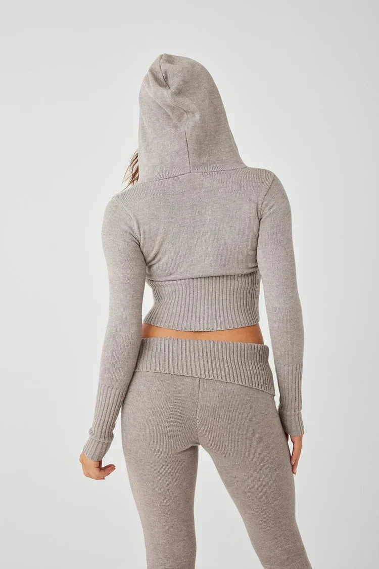 Lavinque Sweater Gilet Court Femme | Tricot Côtelé & Capuche | Look Moderne et Confortable