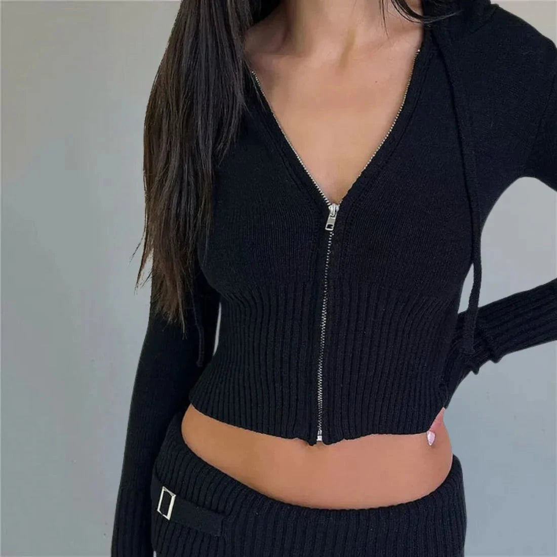 Lavinque Sweater Gilet Court Femme | Tricot Côtelé & Capuche | Look Moderne et Confortable