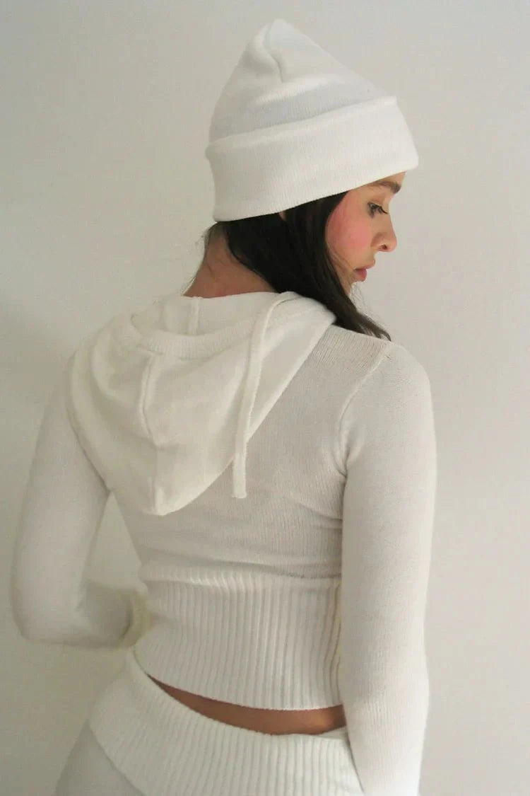 Lavinque Sweater Gilet Court Femme | Tricot Côtelé & Capuche | Look Moderne et Confortable
