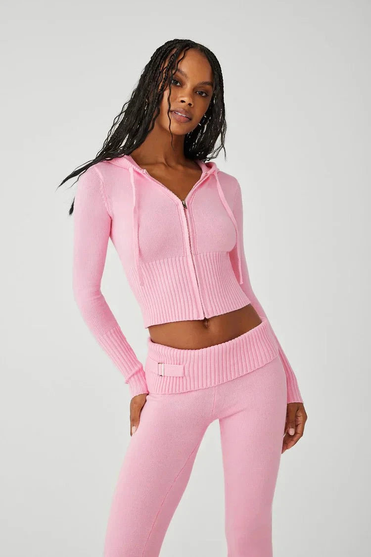 Lavinque Sweater Gilet Court Femme | Tricot Côtelé & Capuche | Look Moderne et Confortable