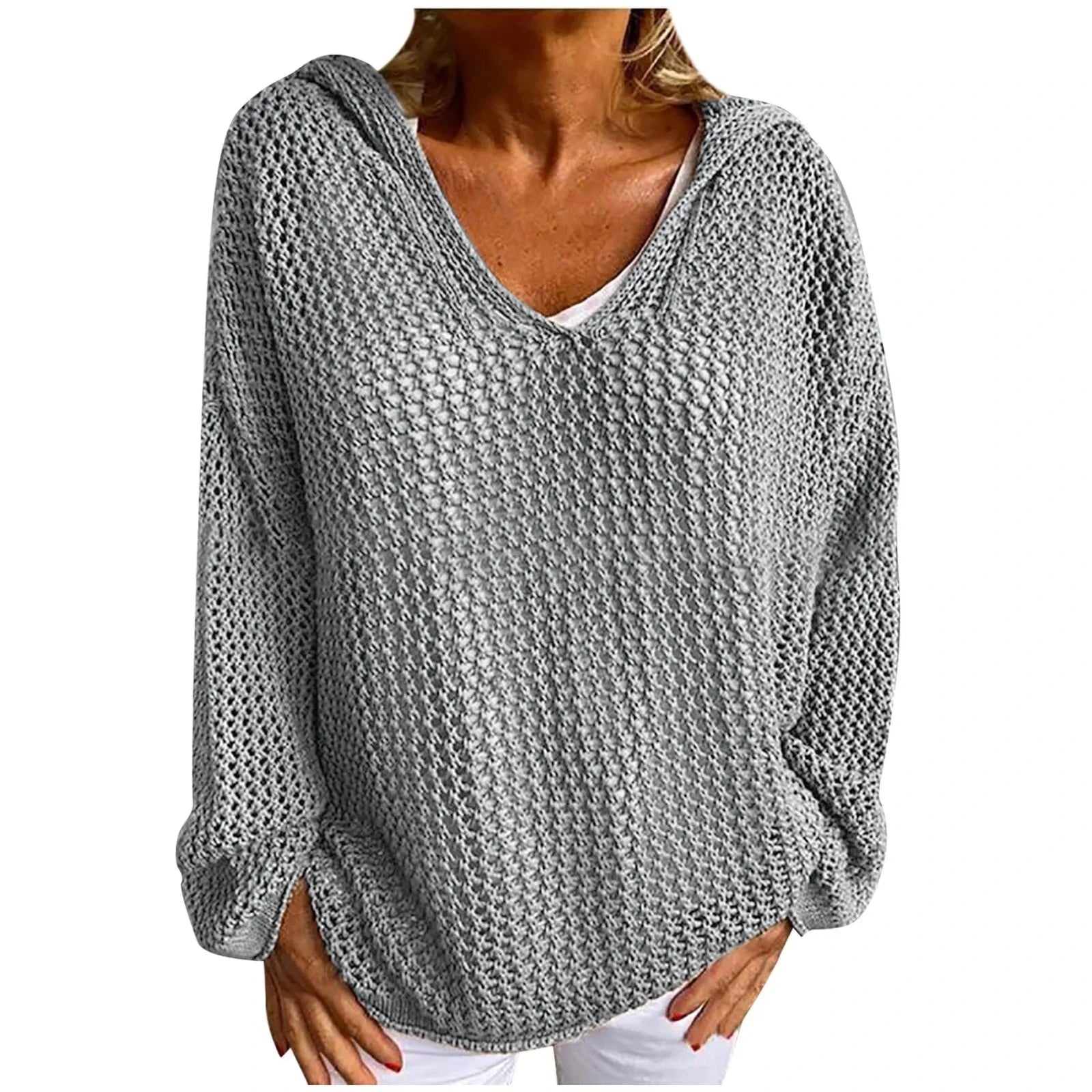 Lavinque Sweater Gris Clair / S Pull Maille Ajourée  | Léger et Tendance