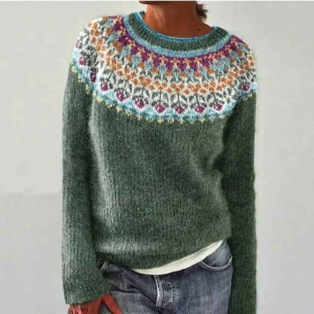 Lavinque Sweater Gris / Fleur / S Pull Rayé en Maille | Doux et Coloré | Coupe Décontractée