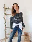 Lavinque Sweater Gris foncé / XS Pull Tricoté Épaules Dénudées | Gris | Doux et Original