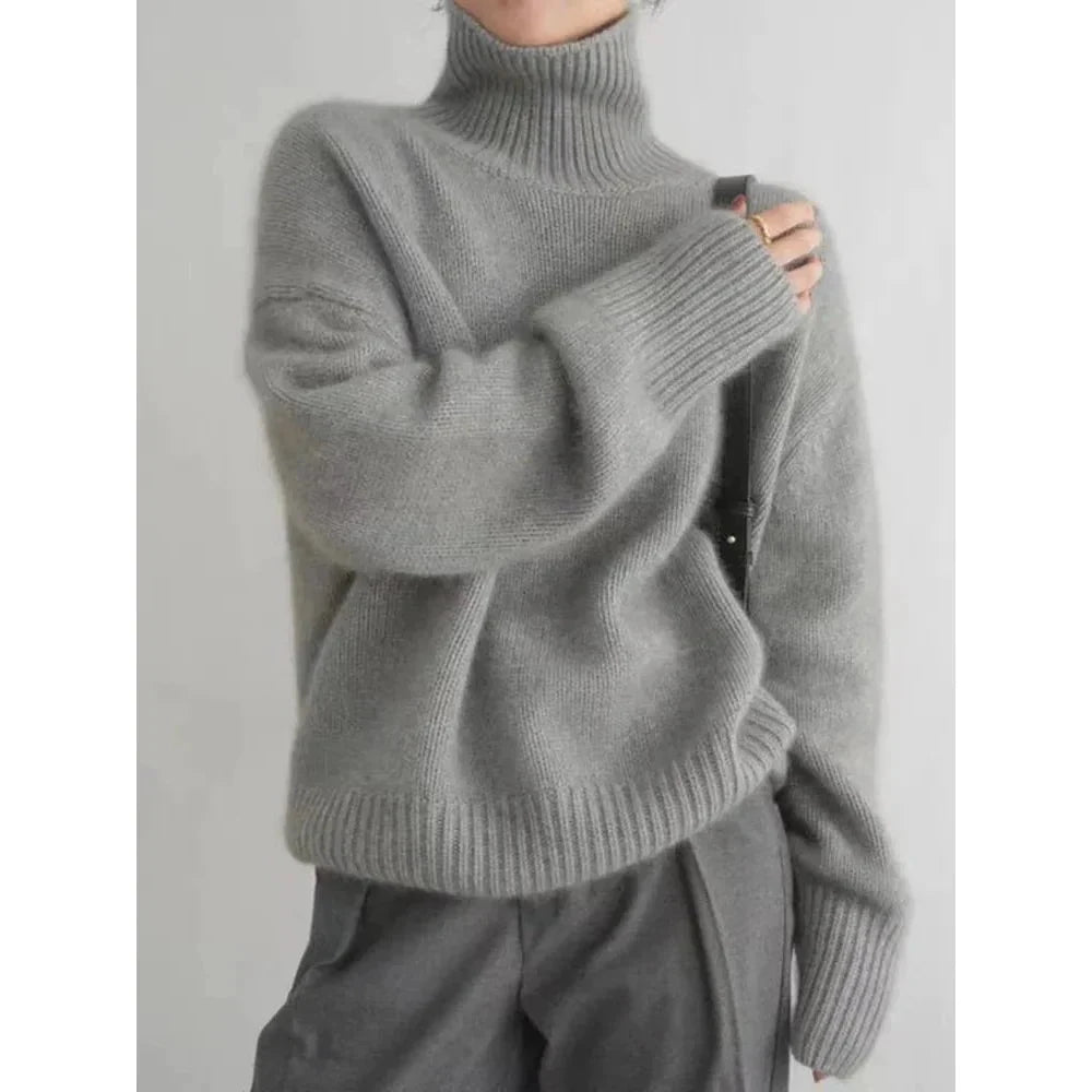 Lavinque Sweater Gris / S Pull à Col Roulé Oversize | Beige Crème | Doux et Intemporel