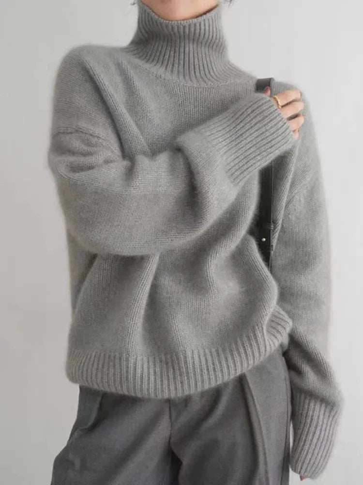 Lavinque Sweater Gris / S Pull Col Roulé Oversize | Laine & Cachemire | Doux et Élégant