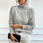 Lavinque Sweater Gris / S Pull Gris à Col Montant | Surpiqûres Contrastées | Élégant & Minimaliste