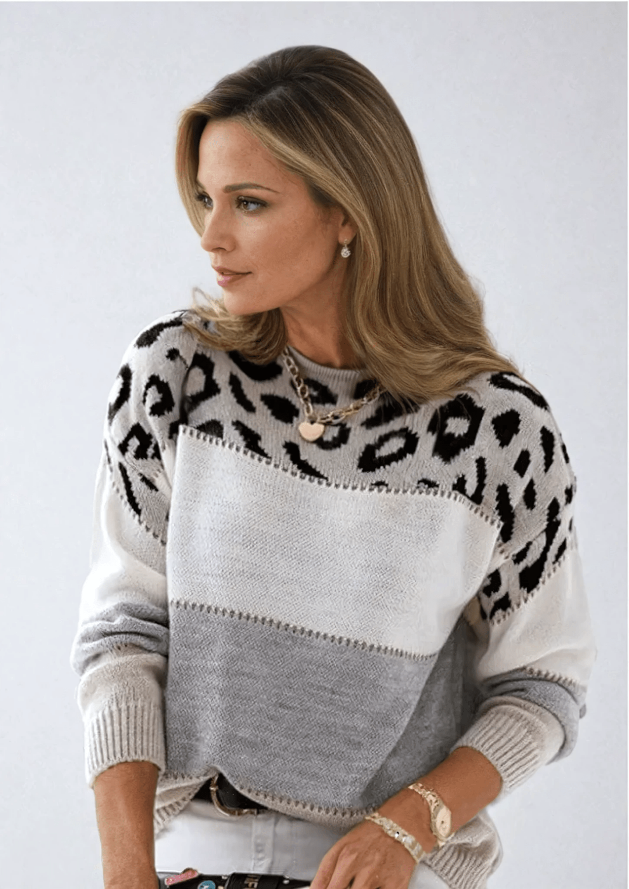 Lavinque Sweater Gris / S Pull Léopard Colorblock | Chaud | Tendance et Douillet