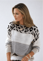 Lavinque Sweater Gris / S Pull Léopard Colorblock | Chaud | Tendance et Douillet
