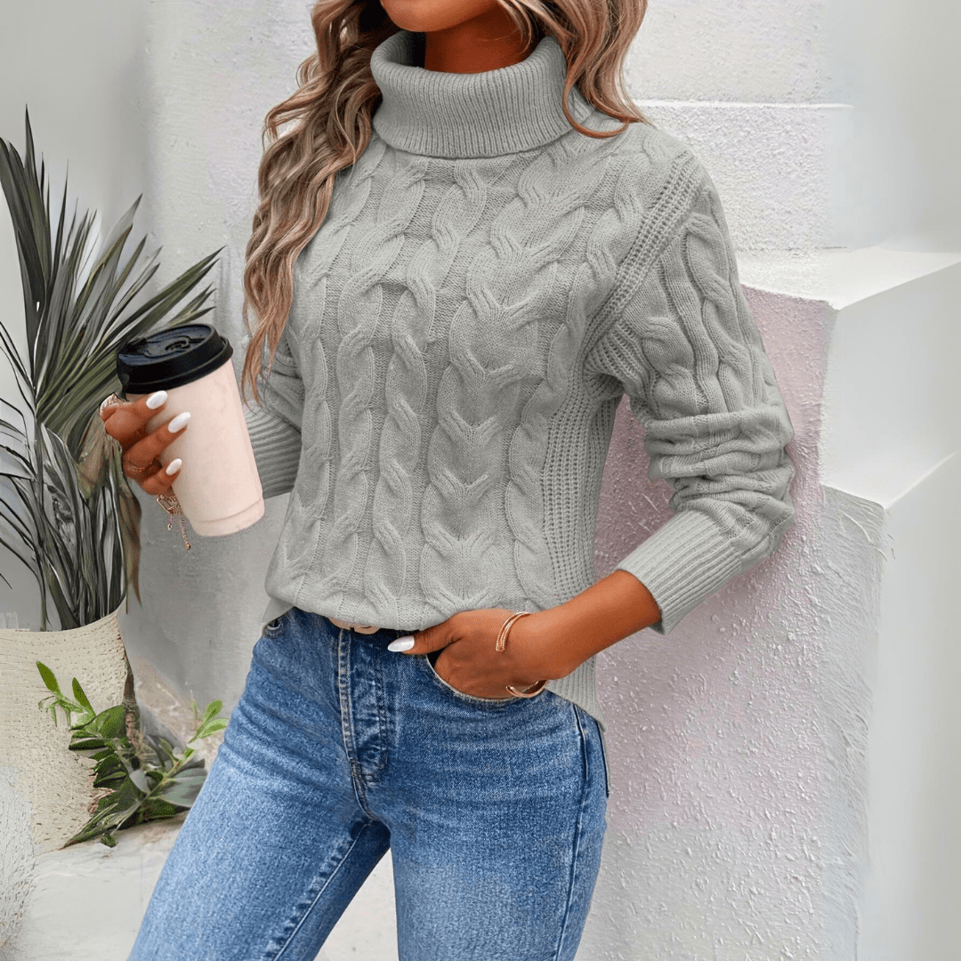 Lavinque Sweater Gris / S Pull Maille Torsadée | Col Roulé | Doux et Chaleureux