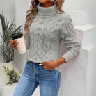 Lavinque Sweater Gris / S Pull Maille Torsadée | Col Roulé | Doux et Chaleureux