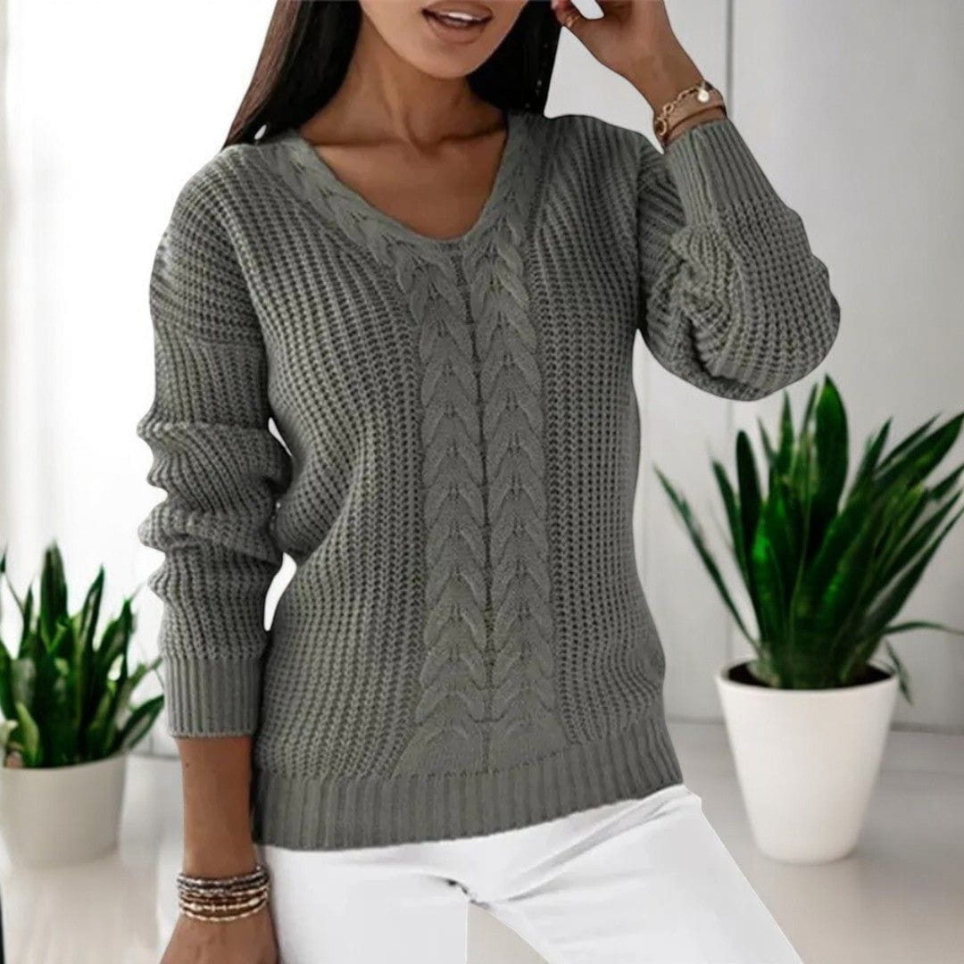 Lavinque Sweater Gris / S Pull Maille Torsadée | Col V | Élégance et Confort