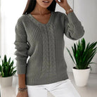 Lavinque Sweater Gris / S Pull Maille Torsadée | Col V | Élégance et Confort
