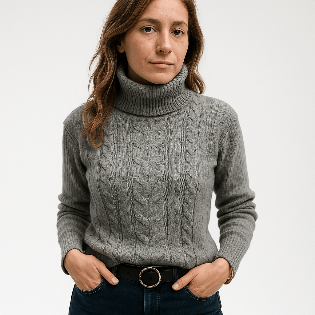 Lavinque Sweater Gris / S Pull Noir Torsadé | Col Roulé | Intemporel & Élégant