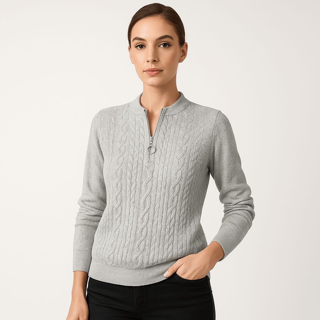Lavinque Sweater Gris / S Pull Noir Zippé | Maille Côtelée | Élégant et Polyvalent