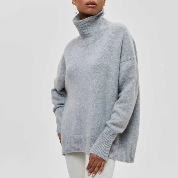 Lavinque Sweater Gris / S Pull Oversize Col Montant | Bleu Poudré | Douillet et Moderne
