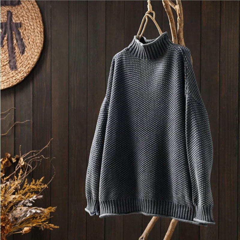 Lavinque Sweater Gris / S Pull Oversize Noir | Col Montant & Manches Bouffantes | Minimaliste & Chic