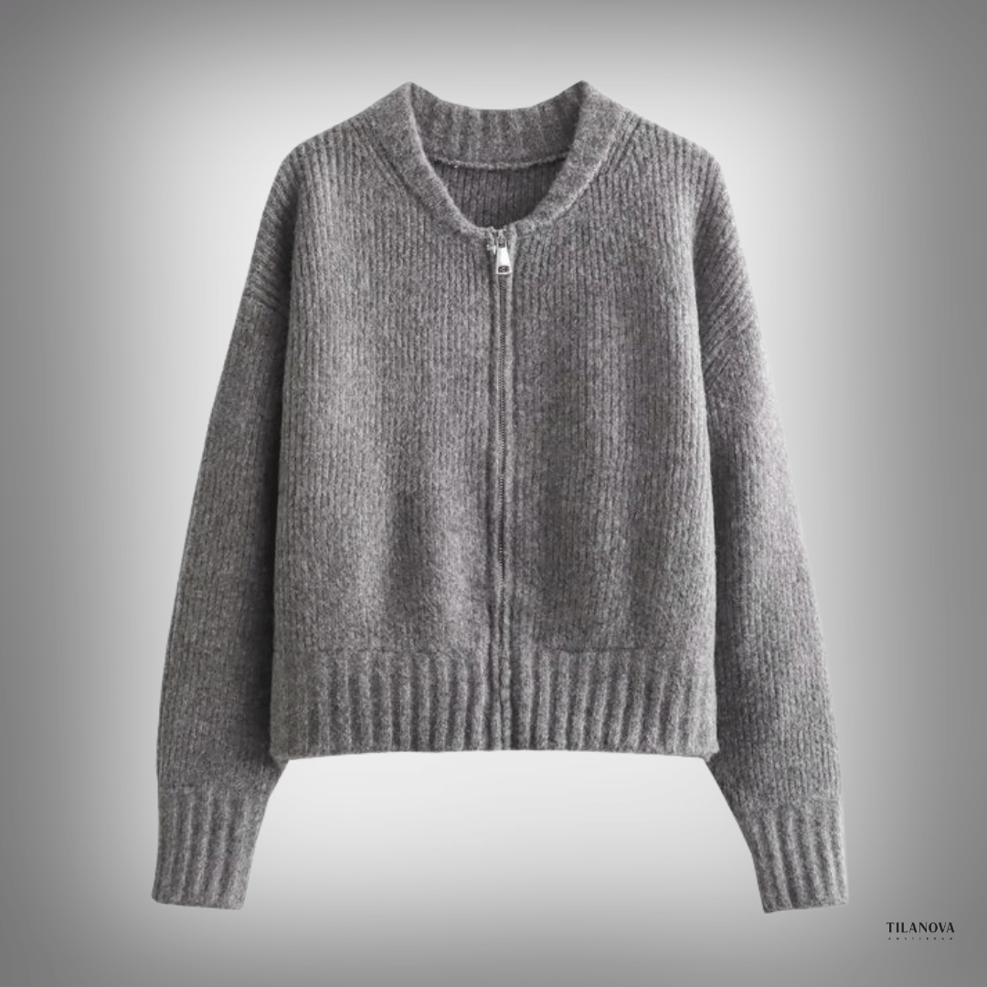 Lavinque Sweater Gris / S Pull Zippé Oversize Bleu-Gris | Maille Épaisse | Confort & Style