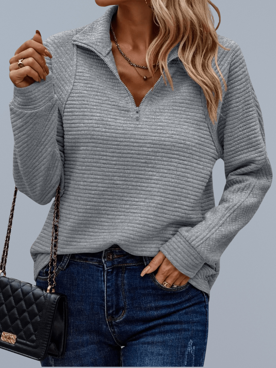 Lavinque Sweater Gris / S Pull Zippé Rose Poudré | Décontracté | Doux et Stylé