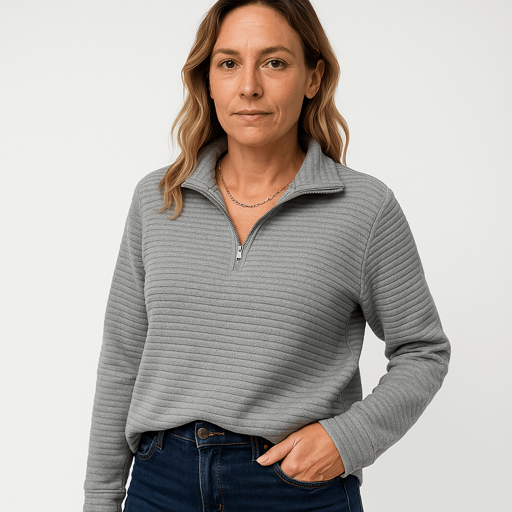Lavinque Sweater Gris / S Pull Zippé Vieux Rose | Col Montant | Décontracté et Tendance