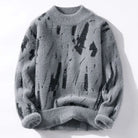 Lavinque Sweater Gris / XS Pull Blanc à Motif Pinceau Noir | Col Rond | Style Graphique & Moderne