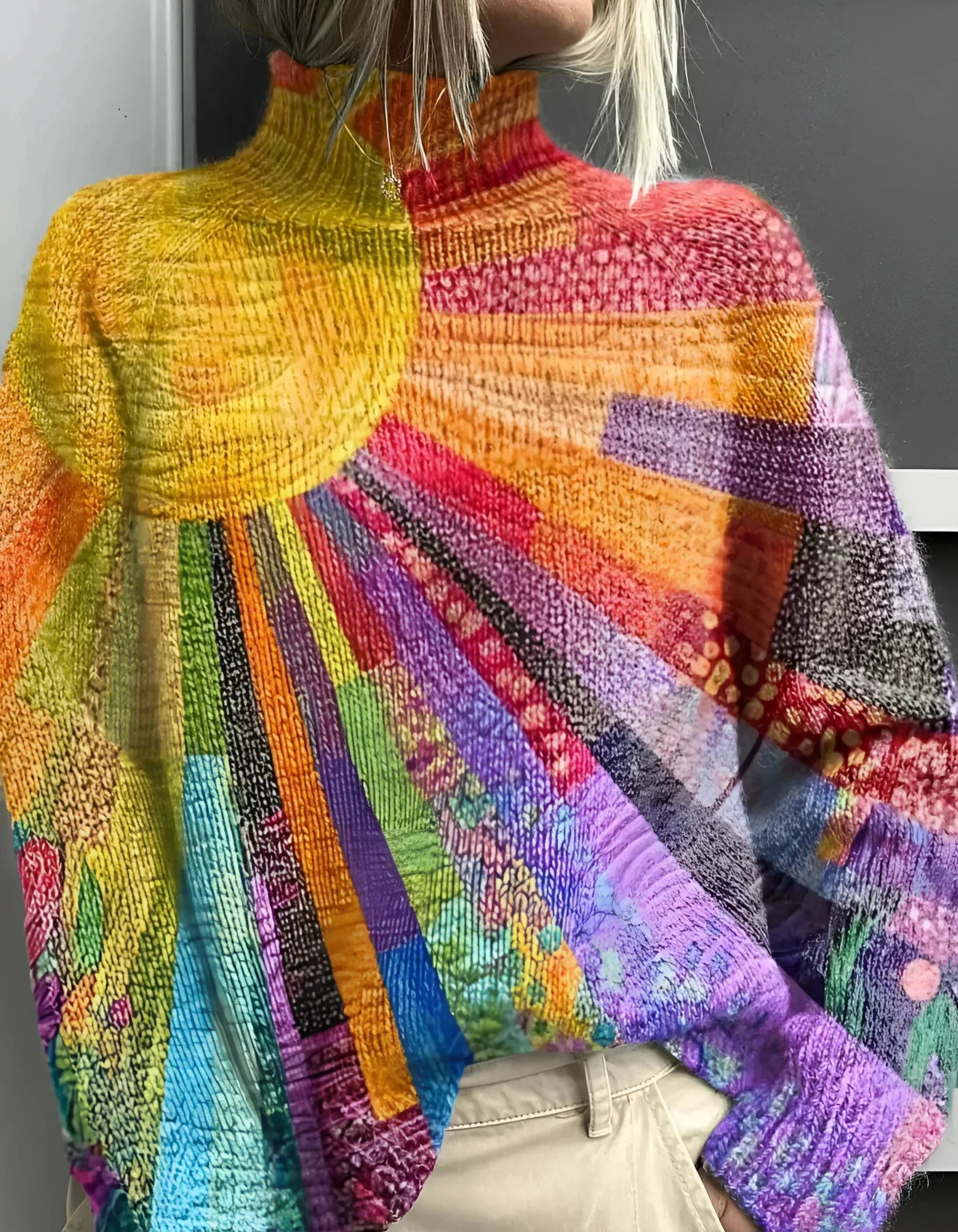 Lavinque Sweater Jaune / S Pull Arc-en-Ciel | Motif Soleil | Chaleur et Originalité