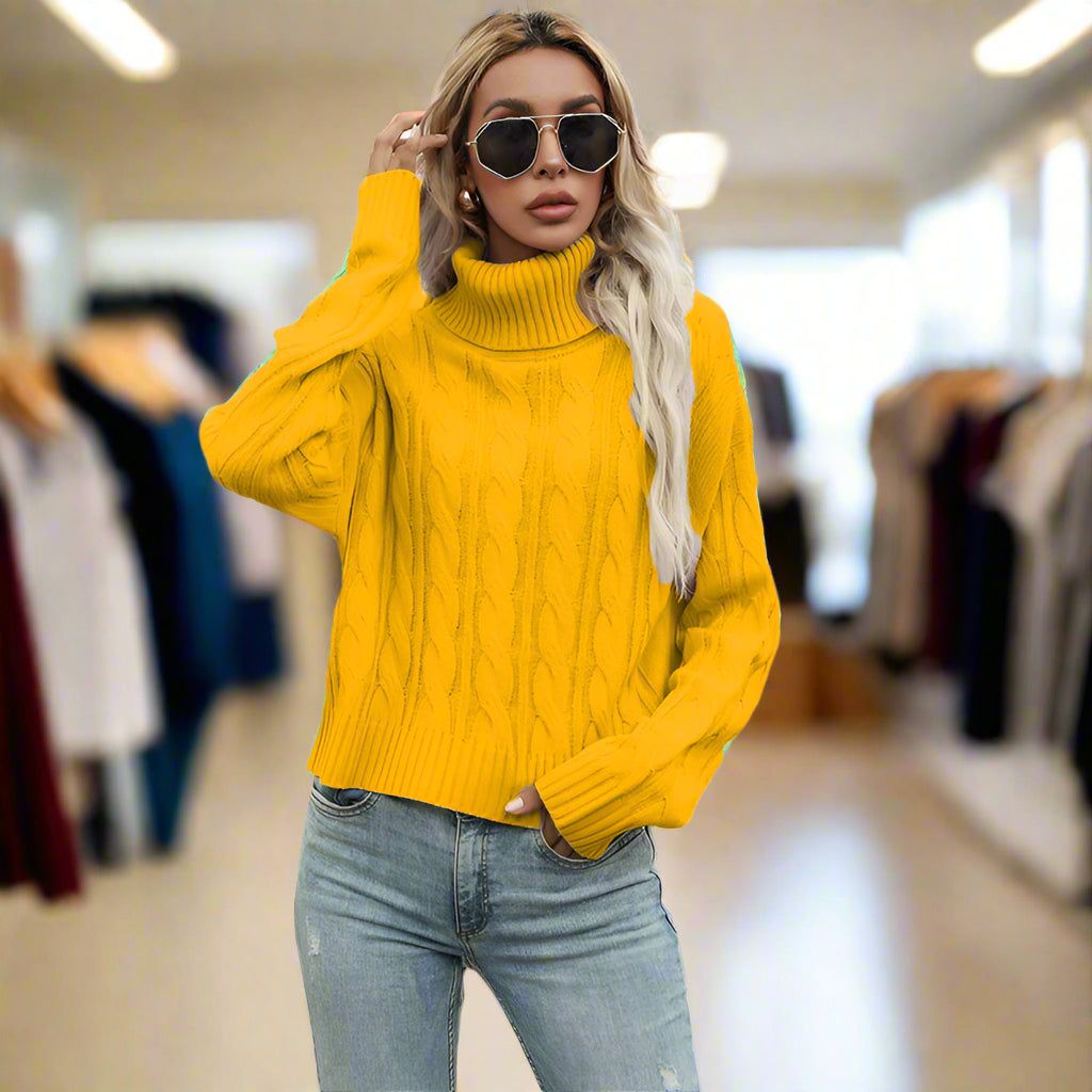 Lavinque Sweater Jaune / S Pull Col Roulé | Maille Côtelée | Chaleur et Élégance