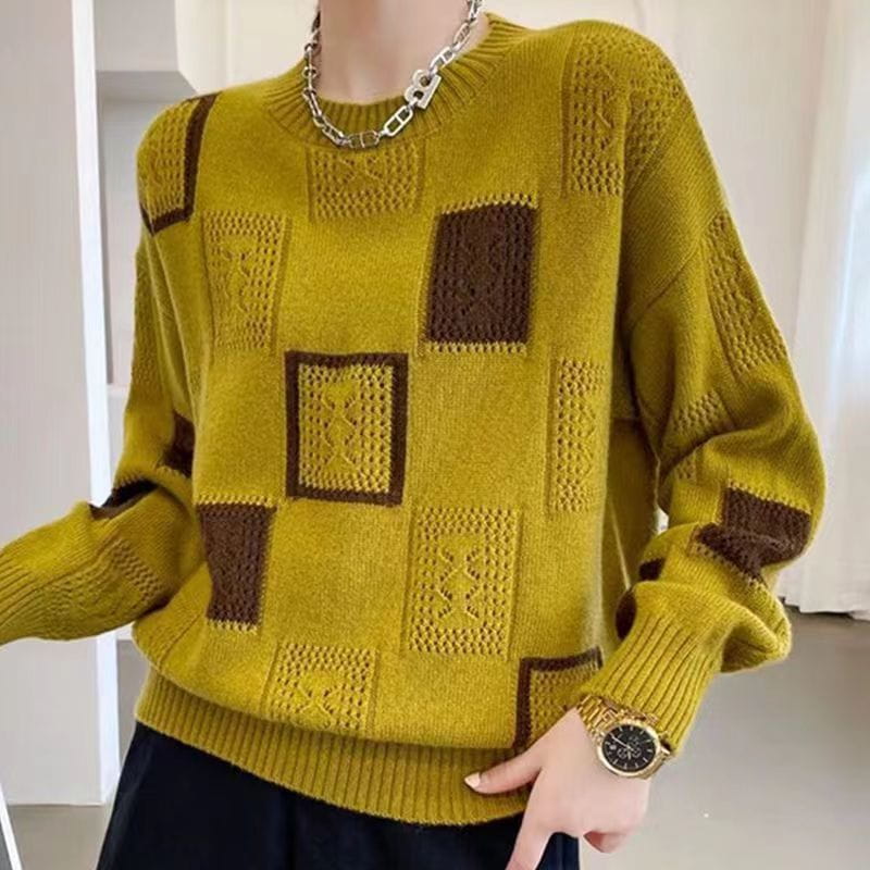 Lavinque Sweater Jaune / S Pull Graphique | Tricot Doux | Style Moderne et Original