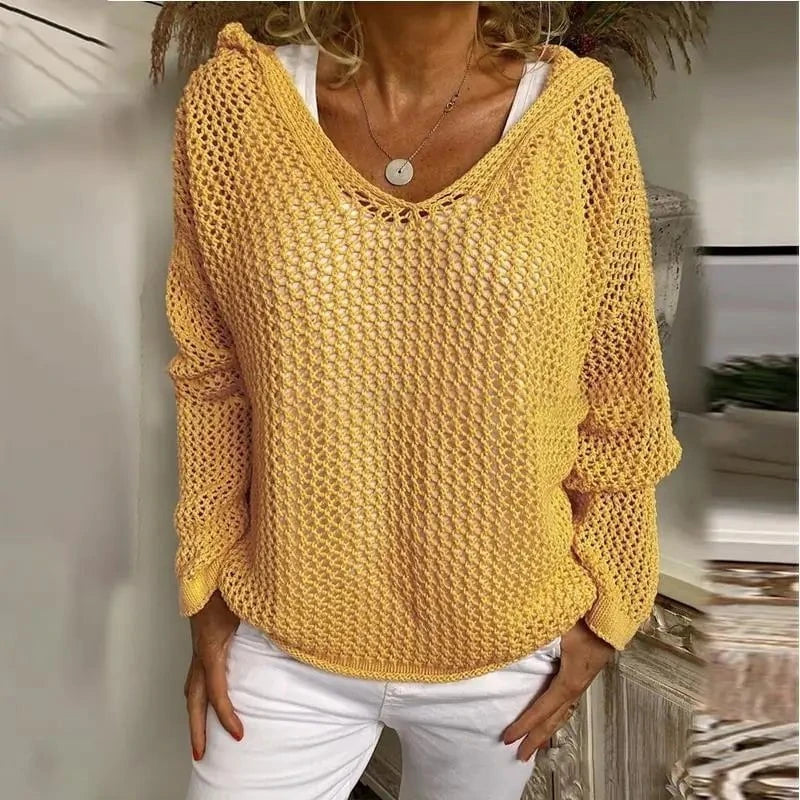 Lavinque Sweater Jaune / S Pull Maille Ajourée  | Léger et Tendance