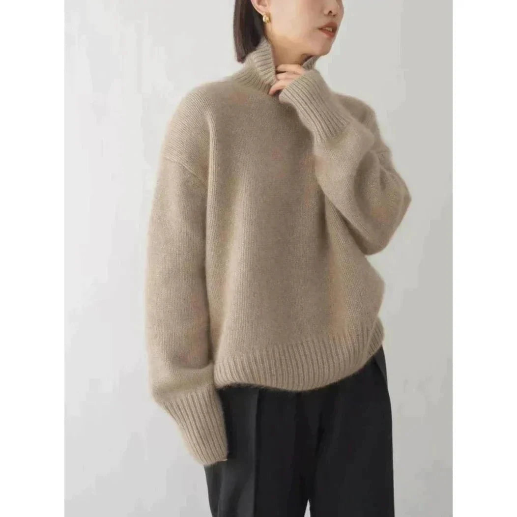 Lavinque Sweater Kaki / S Pull à Col Roulé Oversize | Beige Crème | Doux et Intemporel